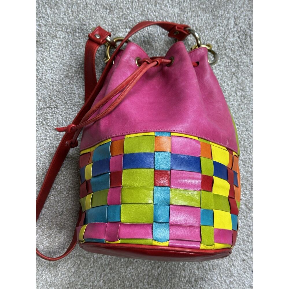Joseph B Exclusive New York Colorful Woven Bucket Bag Boho Drawstring Crossbody - Picture 4 of 13